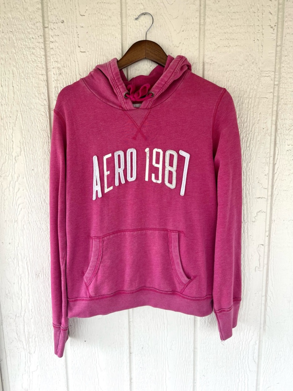 Vintage Aeropostale AERO 1987 Hoodie XL Pink Y2K Pullover Sweatshirt - Picture 6 of 6